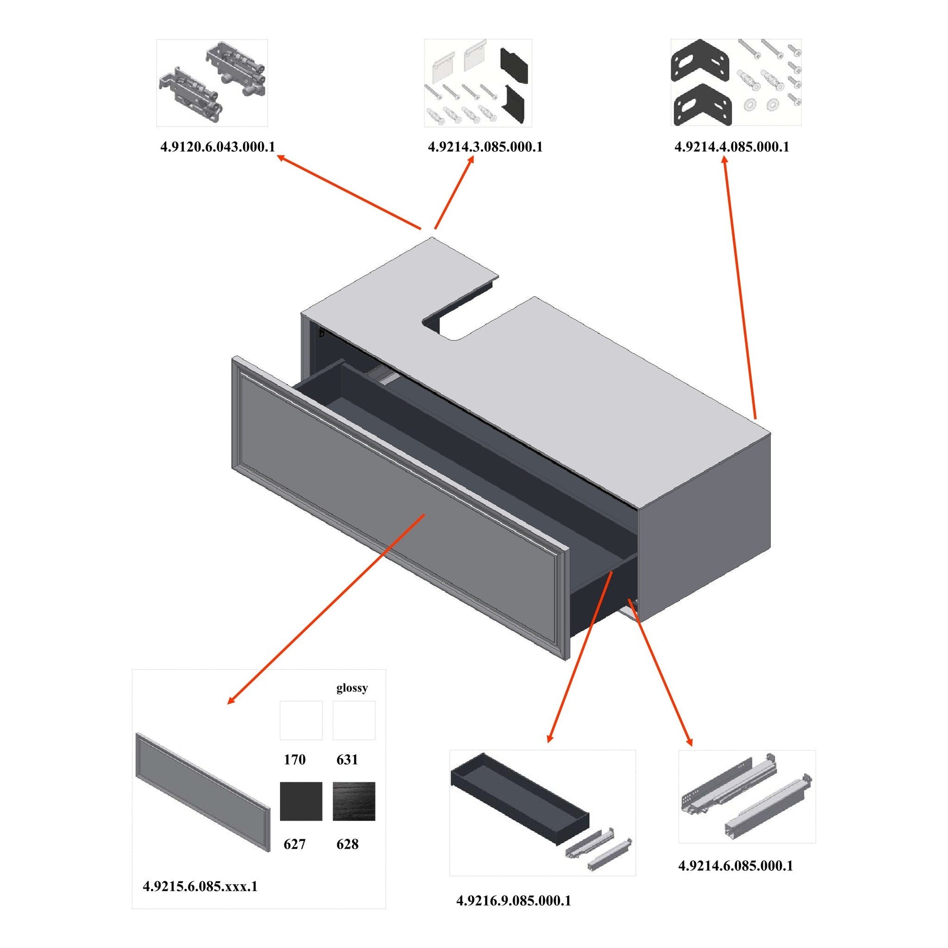 Laufen New Classic 46" 1-Drawer Traffic Gray Wall-Mounted Vanity With Sink Cut-out on the Left for New Classic Bathroom Sink Model: H816852