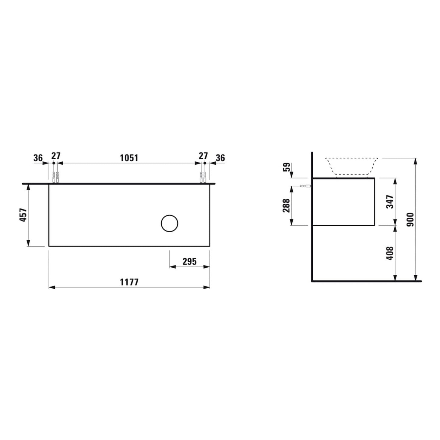 Laufen New Classic 46" 1-Drawer Traffic Gray Wall-Mounted Vanity With Sink Cut-out on the Right