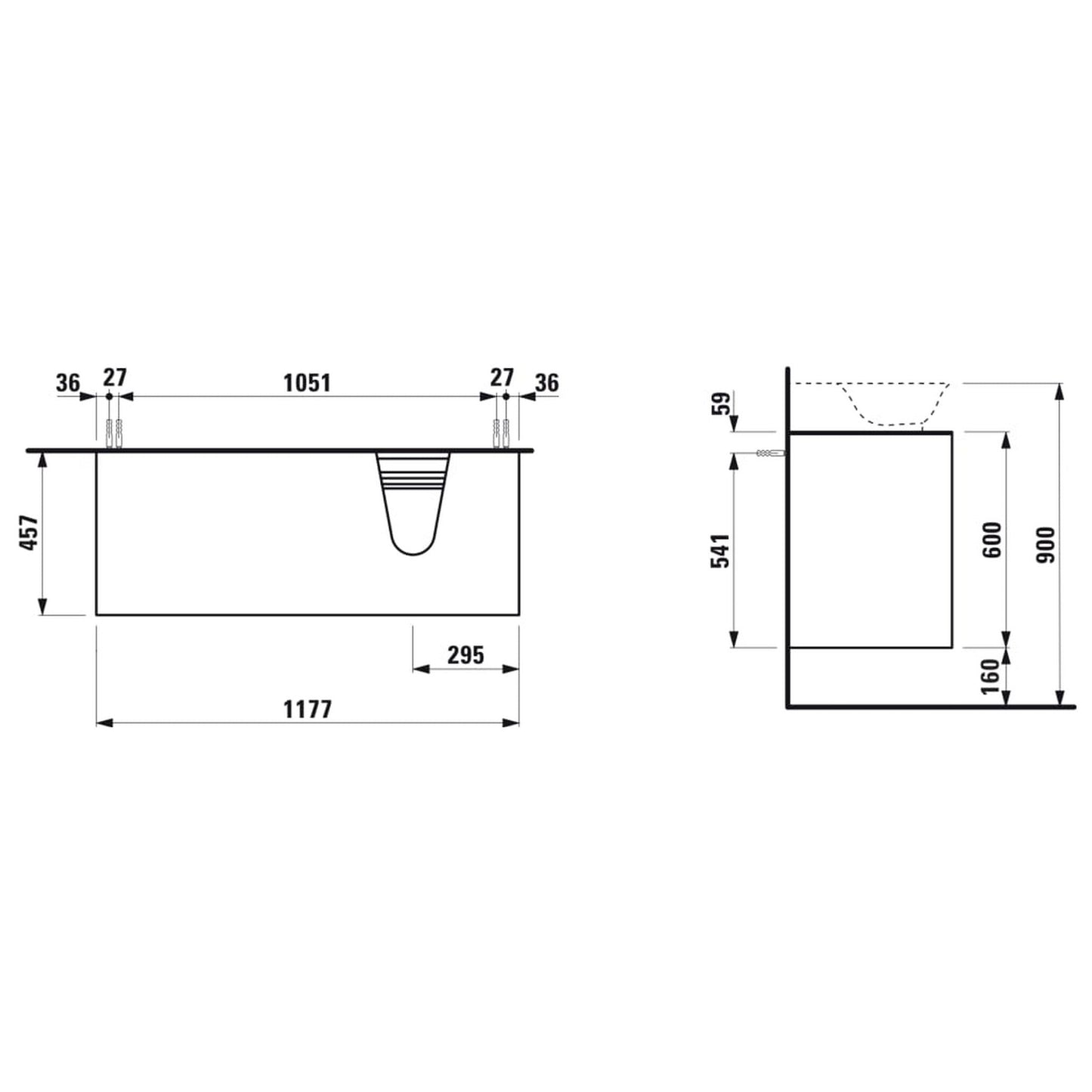 Laufen New Classic 46" 2-Drawer Blacked Oak Wall-Mounted Vanity With Sink Cut-out on the Right for New Classic Bathroom Sink Model: H816852