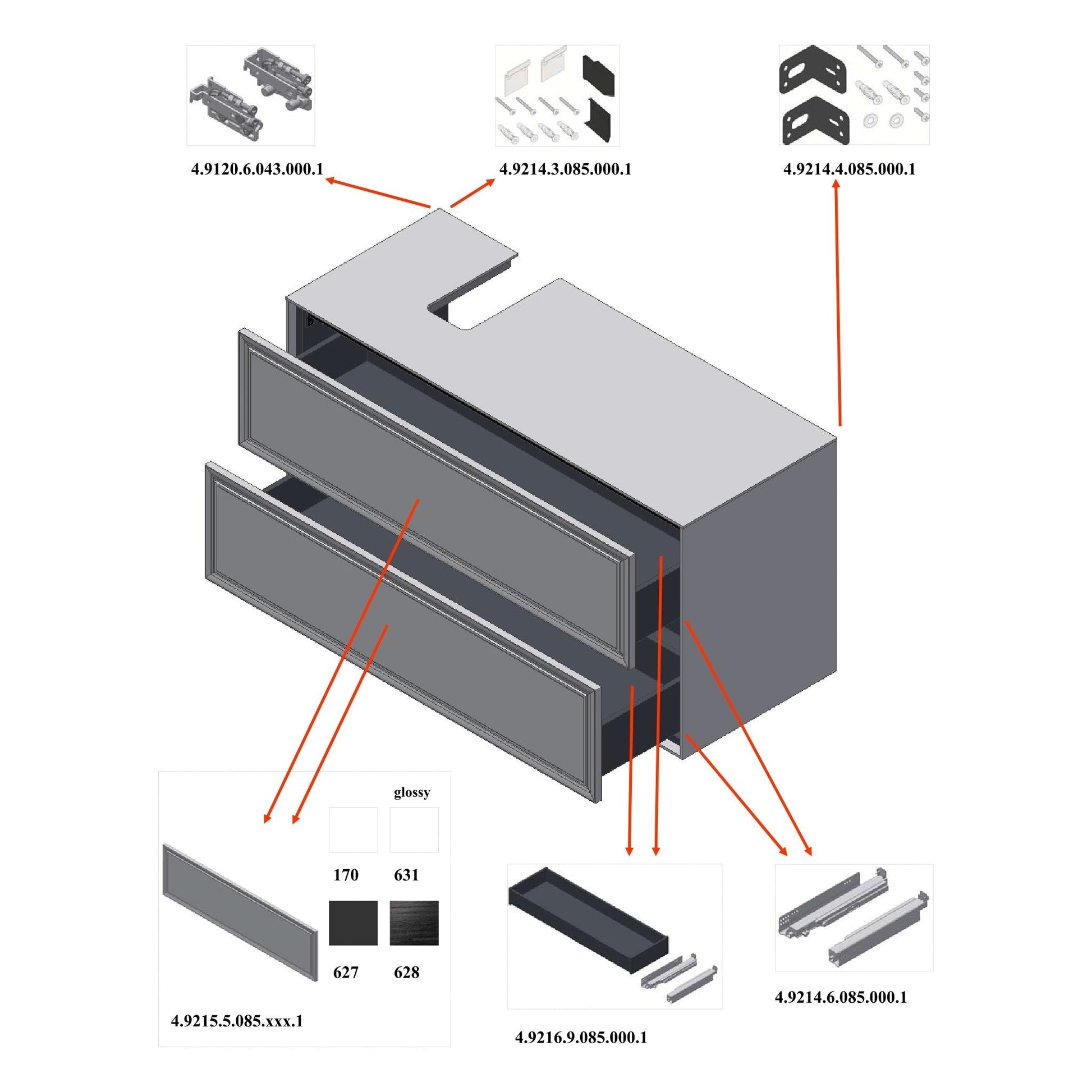 Laufen New Classic 46" 2-Drawer Traffic Gray Wall-Mounted Vanity With Sink Cut-out on the Left for New Classic Bathroom Sink Model: H816852