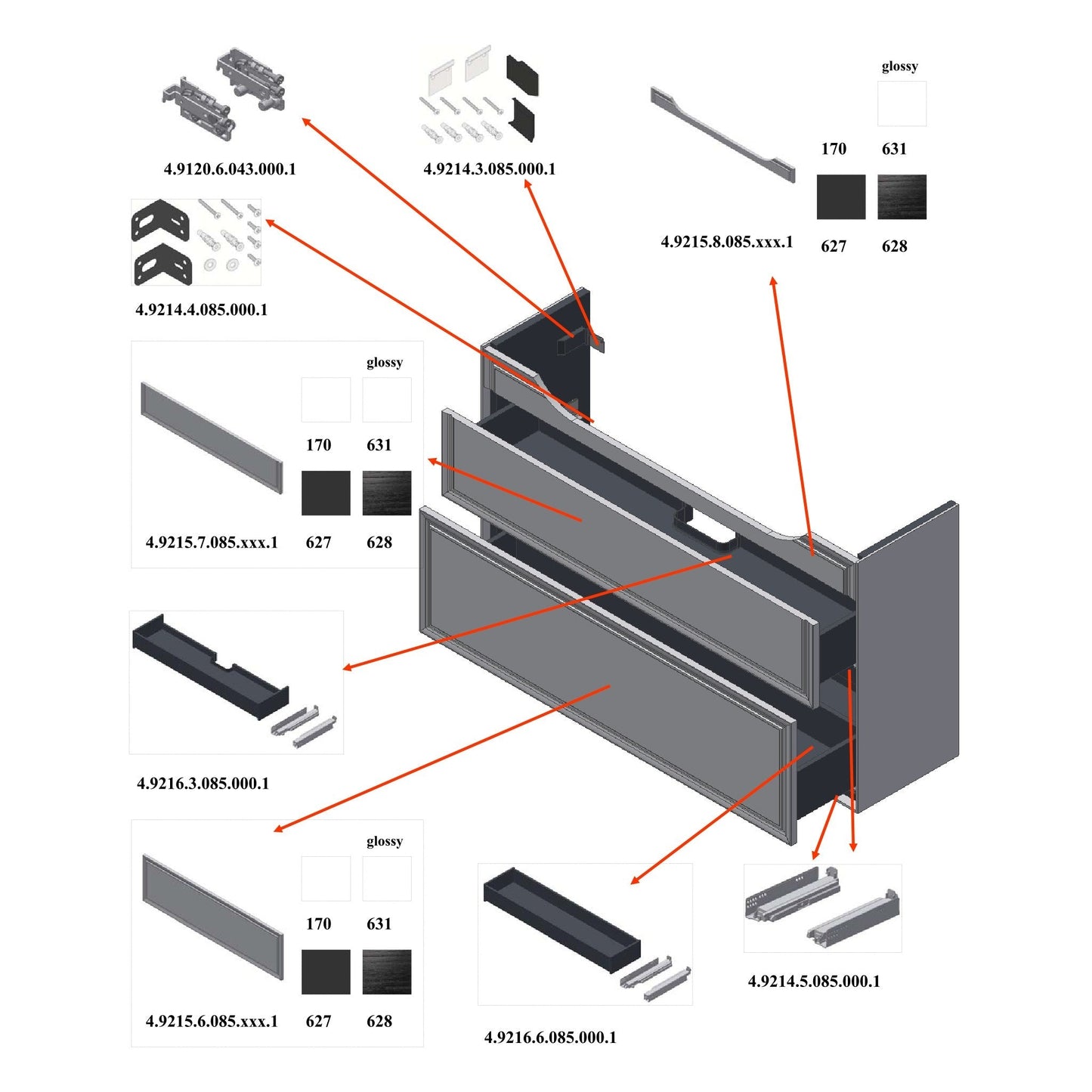 Laufen New Classic 46" 2-Drawer Traffic Gray Wall-Mounted Vanity for New Classic Bathroom Sink Model: H813858