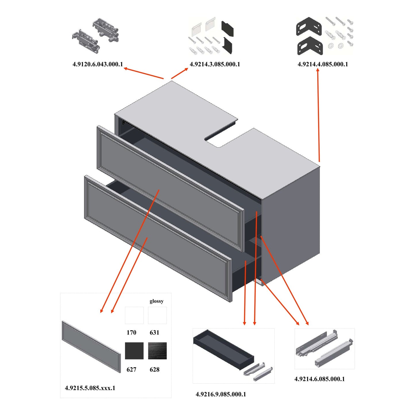 Laufen New Classic 46" 2-Drawer Traffic Gray Wall-Mounted Vanity for New Classic Bathroom Sink Model: H816852