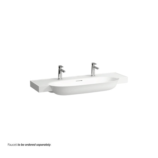 Laufen New Classic 47" x 19" White Ceramic Wall-Mounted Bathroom Sink With 2 Faucet Holes