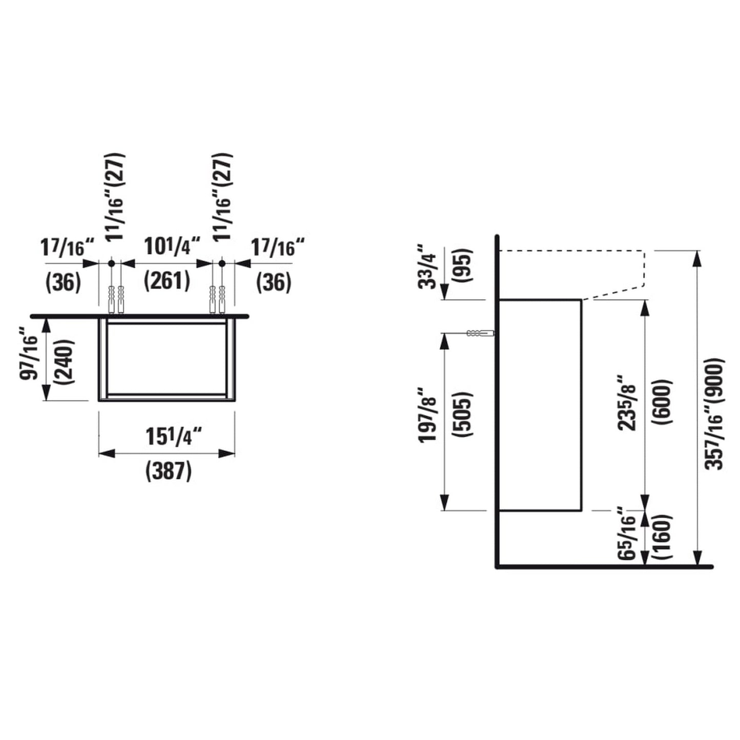 Laufen Sonar 15" 1-Door Left-Hinged Titanium Wall-Mounted Vanity for Sonar Bathroom Sink Model: H815341