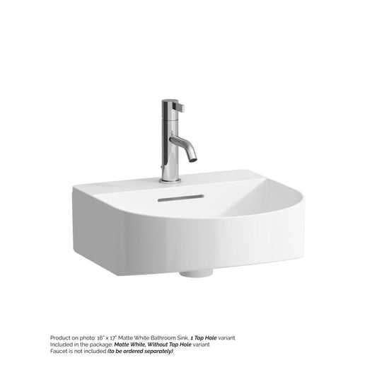 Laufen Sonar 16" Matte White Ceramic Wall-Mounted Bathroom Sink Without Faucet Hole