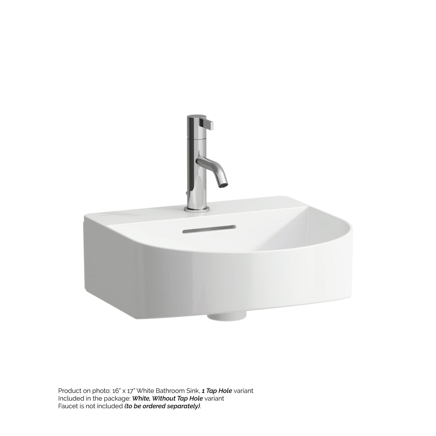 Laufen Sonar 16" White Ceramic Wall-Mounted Bathroom Sink Without Faucet Hole