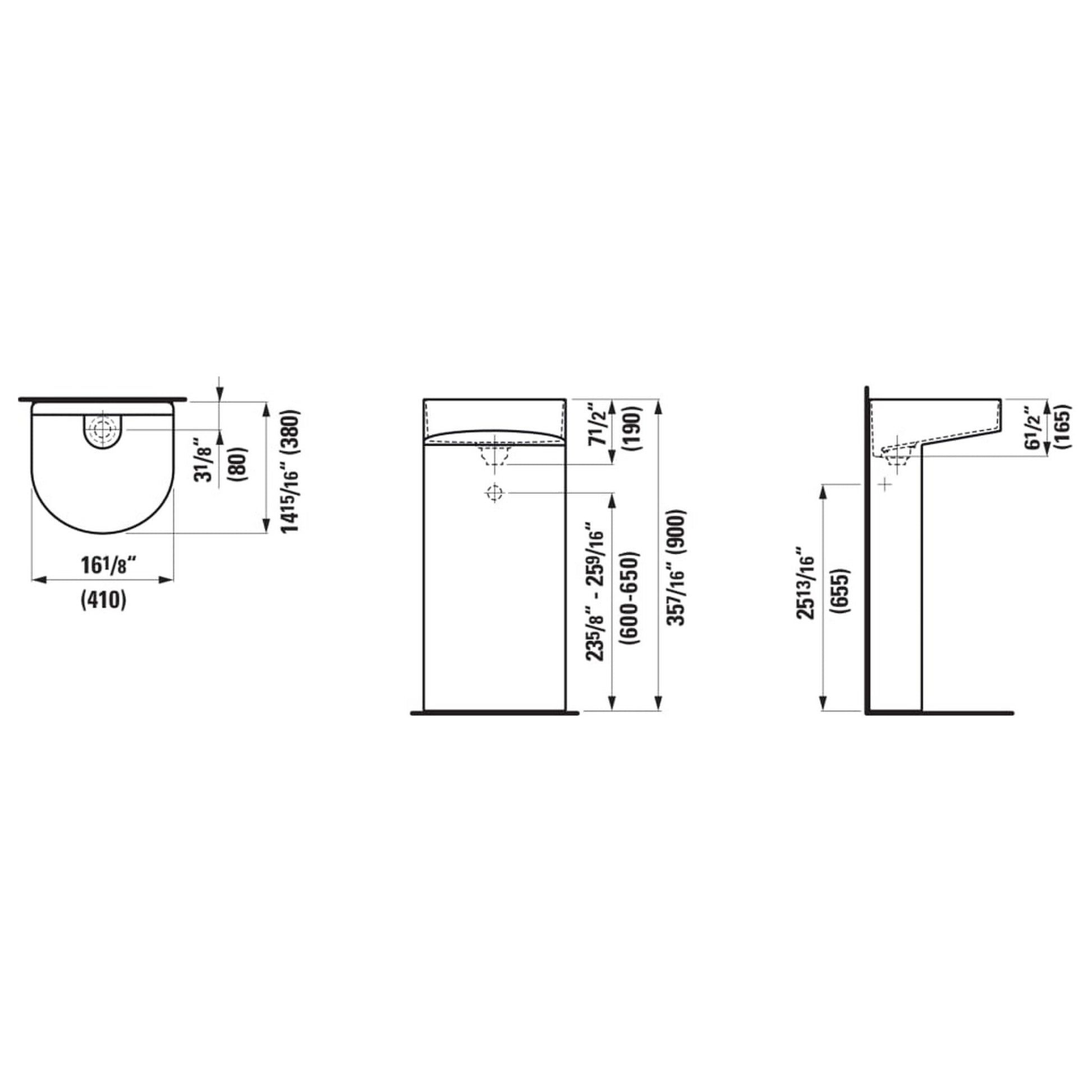 Laufen Sonar 16" x 35" Matte White Ceramic Freestanding Bathroom Sink