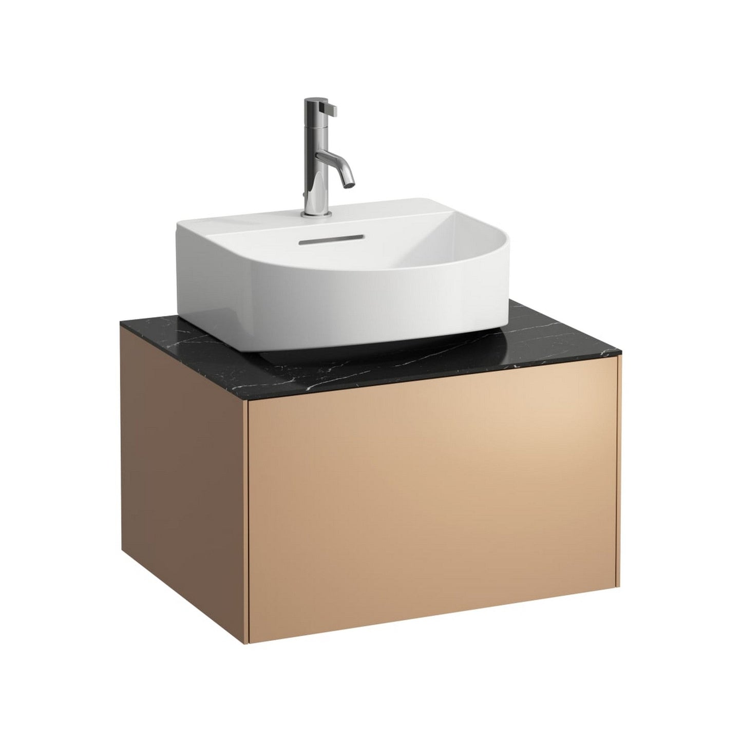Laufen Sonar 23" 1-Drawer Copper Wall-Mounted Vanity With Nero Marquina Marble Top, Center Sink Cut-out for Sonar Bathroom Sink Model: H816341