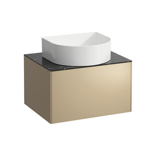 Laufen Sonar 23" 1-Drawer Gold Wall-Mounted Vanity With Nero Marquina Marble Top and Center Sink Cut-out