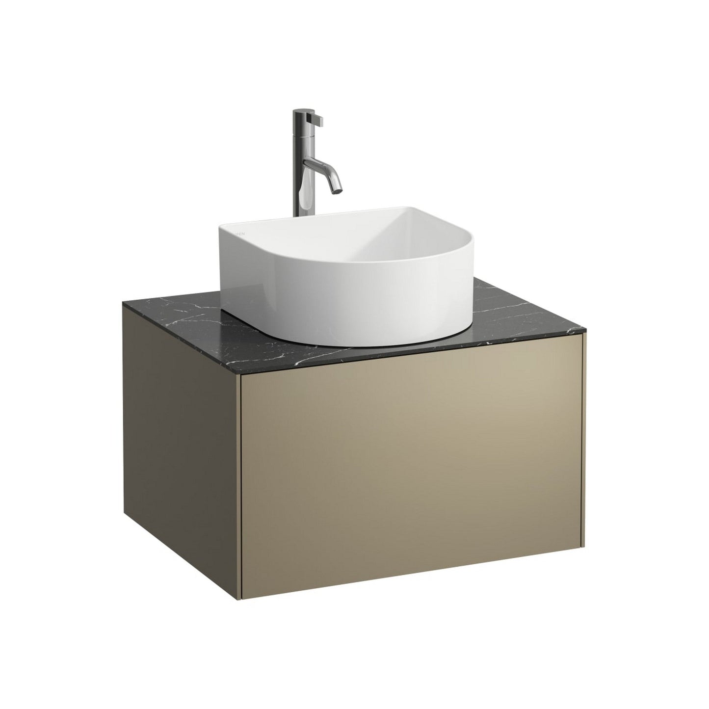 Laufen Sonar 23" 1-Drawer Titanium Wall-Mounted Vanity With Nero Marquina Marble Top, Center Sink Cut-out, Pre-drilled Faucet Hole
