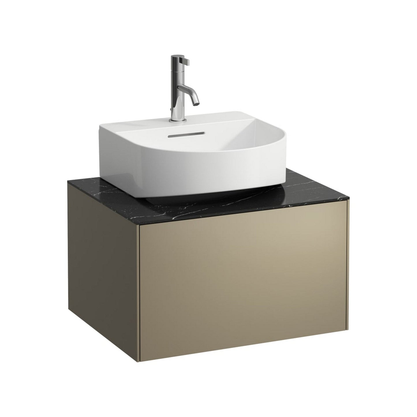 Laufen Sonar 23" 1-Drawer Titanium Wall-Mounted Vanity With Nero Marquina Marble Top, Center Sink Cut-out for Sonar Bathroom Sink Model: H816341