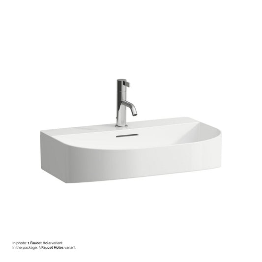 Laufen Sonar 24" Matte White Ceramic Countertop Bathroom Sink With 3 Faucet Holes