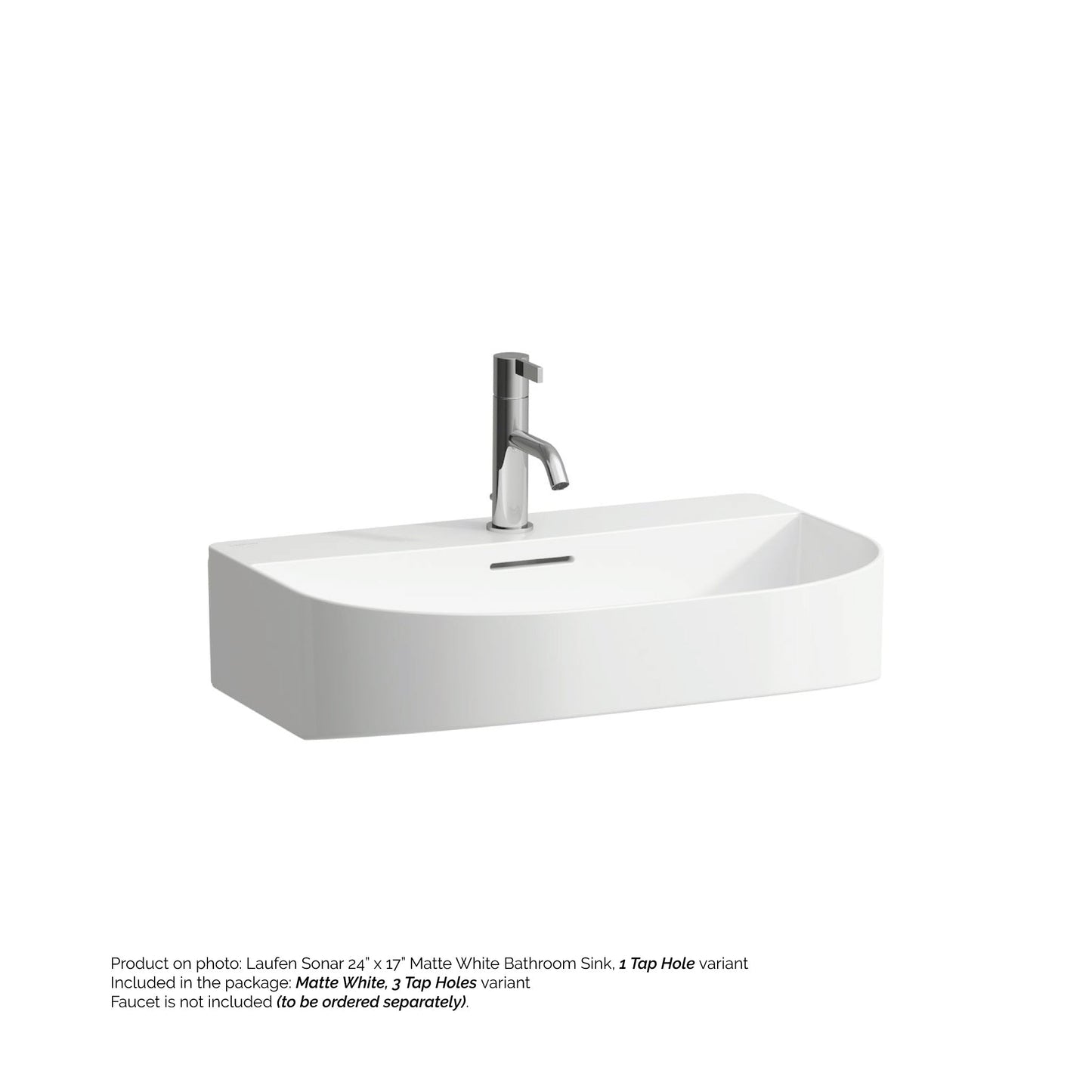 Laufen Sonar 24" Matte White Ceramic Wall-Mounted Bathroom Sink With 3 Faucet Holes
