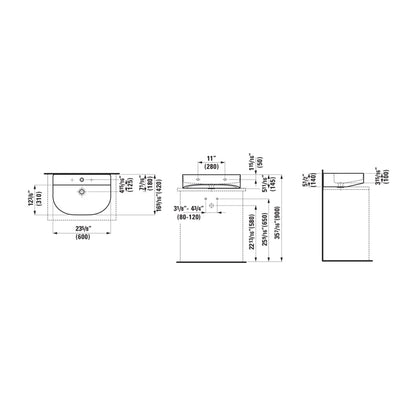 Laufen Sonar 24" White Ceramic Countertop Bathroom Sink With 3 Faucet Holes