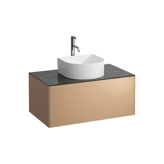 Laufen Sonar 31" 1-Drawer Copper Wall-Mounted Vanity With Nero Marquina Marble Top, Center Sink Cut-out, Pre-drilled Faucet Hole