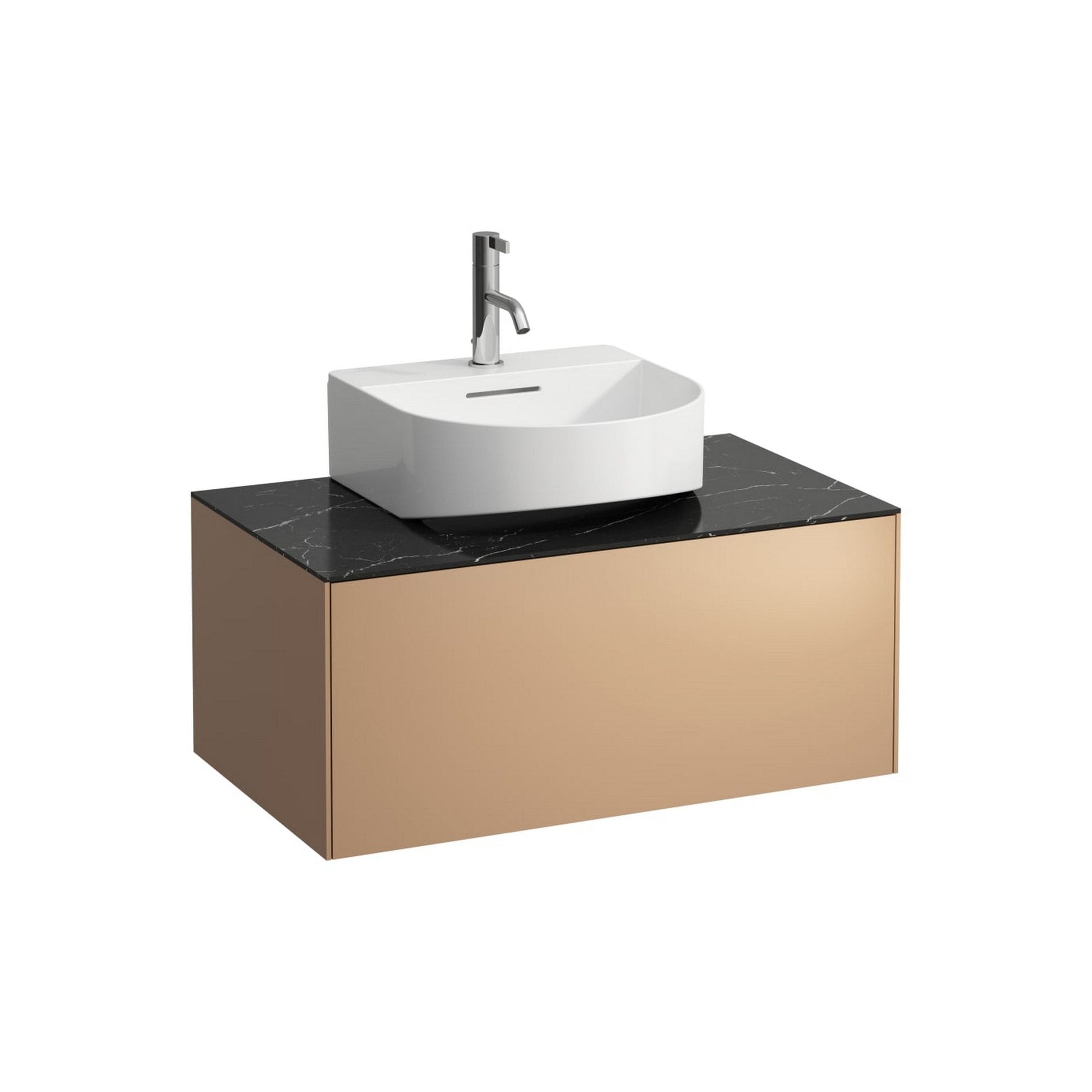 Laufen Sonar 31" 1-Drawer Copper Wall-Mounted Vanity With Nero Marquina Marble Top, Center Sink Cut-out for Sonar Bathroom Sink Models: H816341, H816342