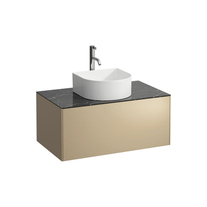 Laufen Sonar 31" 1-Drawer Gold Wall-Mounted Vanity With Nero Marquina Marble Top, Center Sink Cut-out, Pre-drilled Faucet Hole