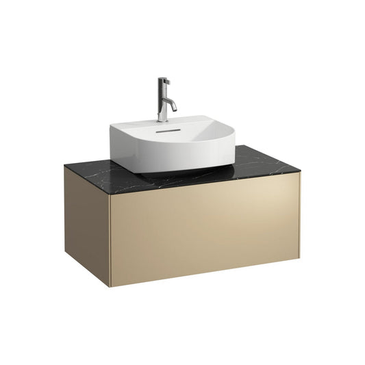 Laufen Sonar 31" 1-Drawer Gold Wall-Mounted Vanity With Nero Marquina Marble Top, Center Sink Cut-out for Sonar Bathroom Sink Models: H816341, H816342