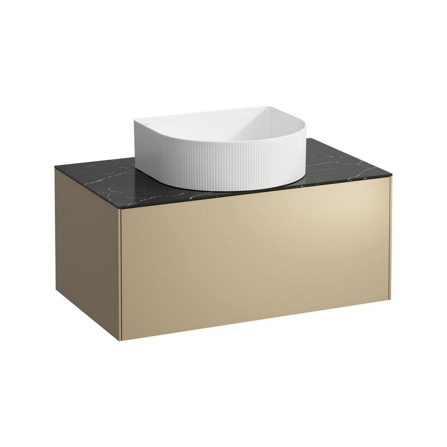 Laufen Sonar 31" 1-Drawer Gold Wall-Mounted Vanity With Nero Marquina Marble Top and Center Sink Cut-out