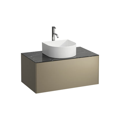 Laufen Sonar 31" 1-Drawer Titanium Wall-Mounted Vanity With Nero Marquina Marble Top, Center Sink Cut-out, Pre-drilled Faucet Hole