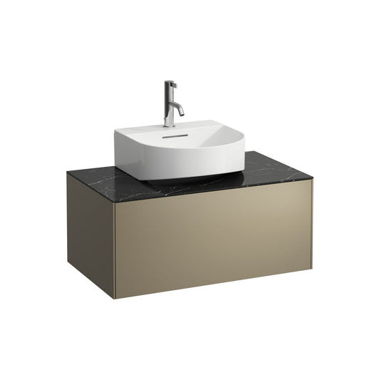 Laufen Sonar 31" 1-Drawer Titanium Wall-Mounted Vanity With Nero Marquina Marble Top, Center Sink Cut-out for Sonar Bathroom Sink Models: H816341, H816342