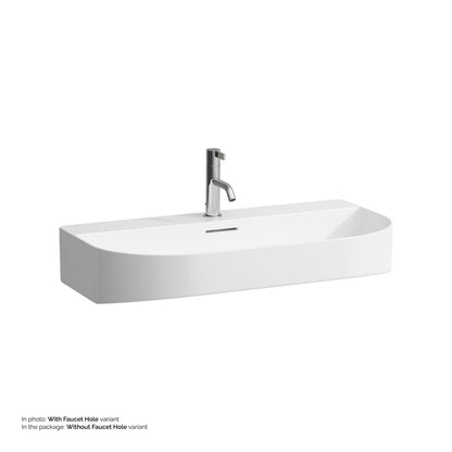 Laufen Sonar 32" Matte White Ceramic Countertop Bathroom Sink With 3 Faucet Holes