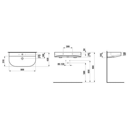 Laufen Sonar 32" Matte White Ceramic Countertop Bathroom Sink Without Faucet Hole