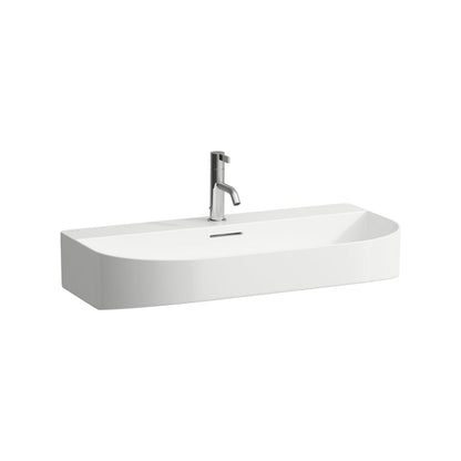 Laufen Sonar 32" Matte White Ceramic Wall-Mounted Bathroom Sink With Faucet Hole