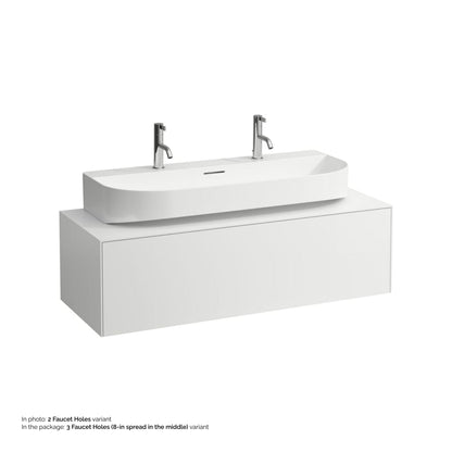 Laufen Sonar 39" Matte White Ceramic Countertop Bathroom Sink With 8" Spread 3 Faucet Holes