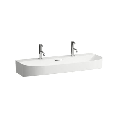 Laufen Sonar 39" Matte White Ceramic Wall-Mounted Bathroom Sink With 2 Faucet Holes