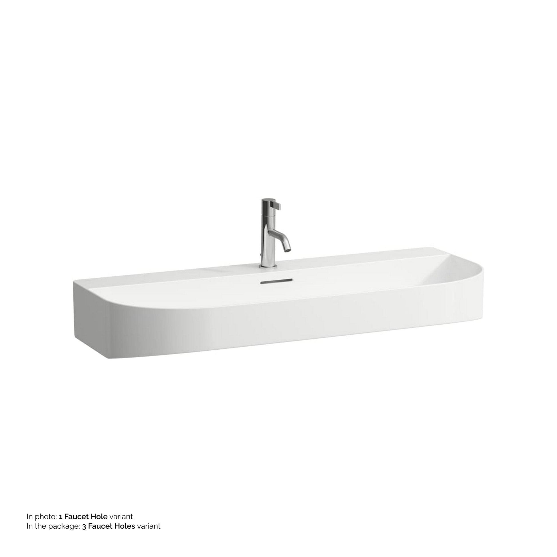 Laufen Sonar 39" Matte White Ceramic Wall-Mounted Bathroom Sink With 8" Spread 3 Faucet Holes