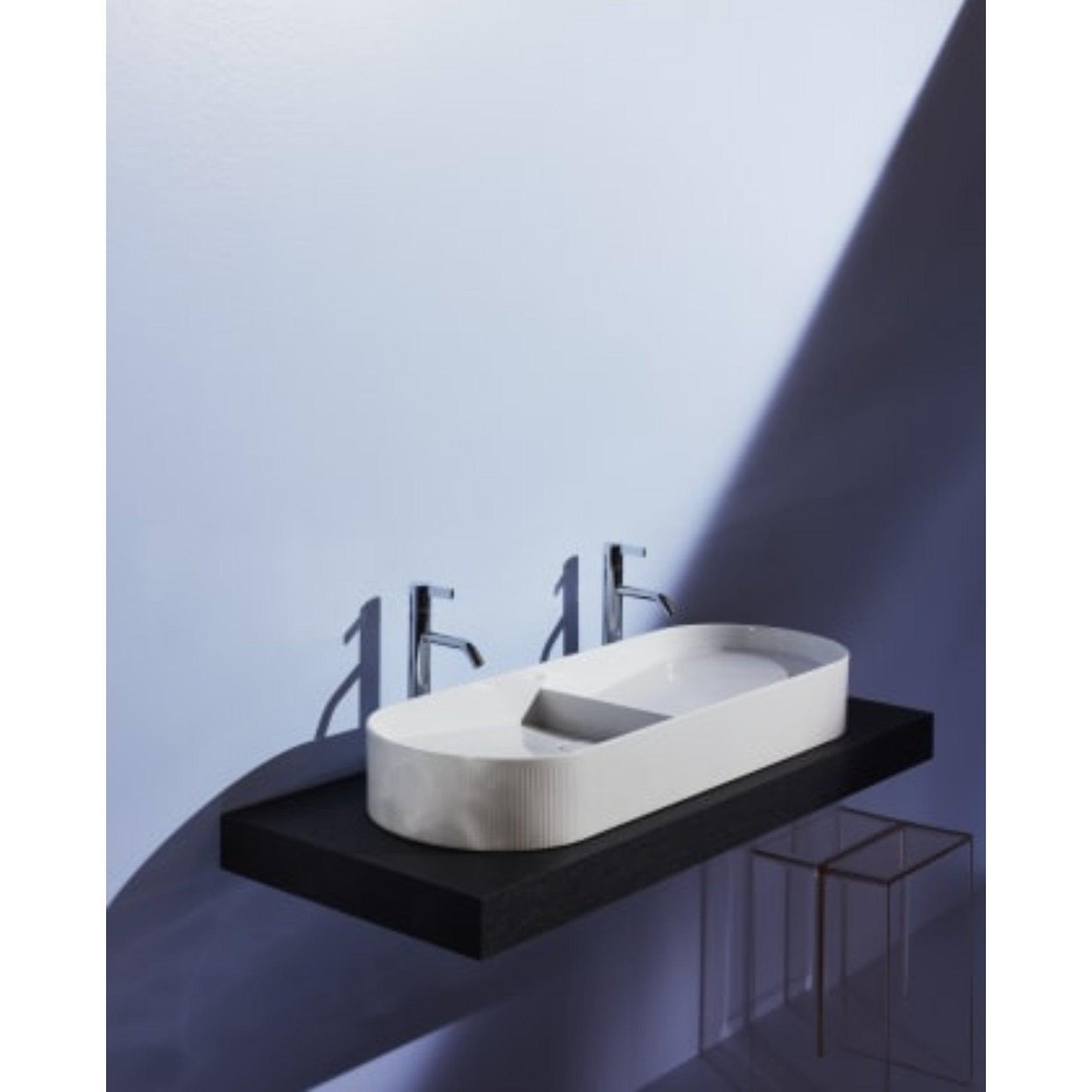 Laufen Sonar 39" Matte White Textured Ceramic Vessel Double Bathroom Sink