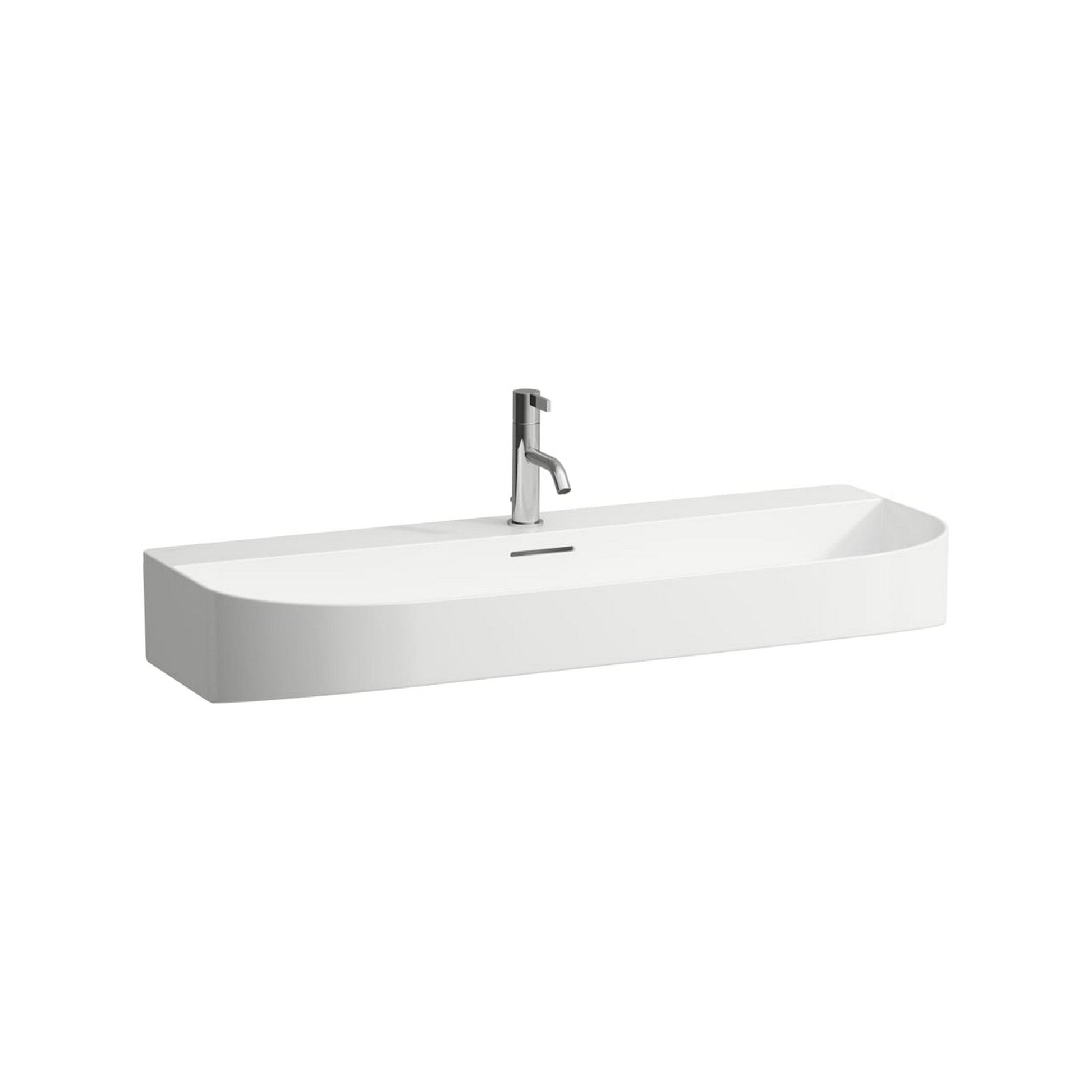 Laufen Sonar 39" White Ceramic Countertop Bathroom Sink With Faucet Hole