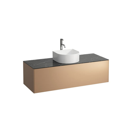 Laufen Sonar 46" 1-Drawer Copper Wall-Mounted Vanity With Nero Marquina Marble Top, Center Sink Cut-out, Pre-drilled Faucet Hole