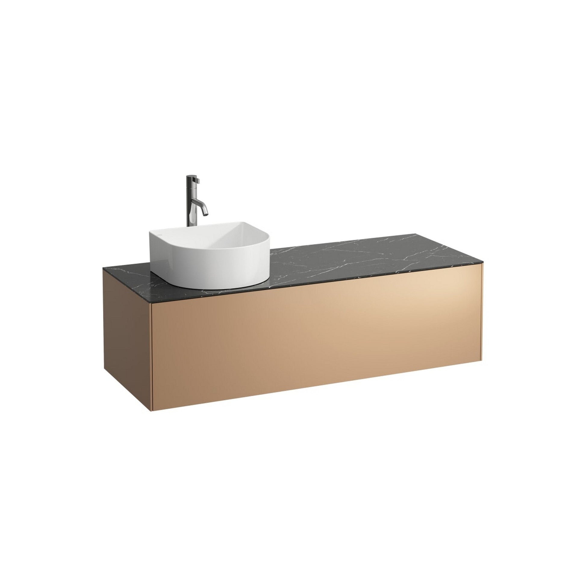 Laufen Sonar 46" 1-Drawer Copper Wall-Mounted Vanity With Nero Marquina Marble Top, Sink Cut-out on the Left, Pre-drilled Faucet Hole