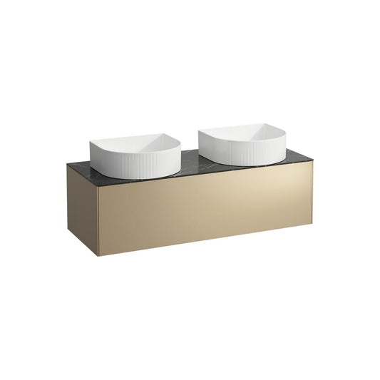 Laufen Sonar 46" 1-Drawer Gold Wall-Mounted Double Vanity With Nero Marquina Marble Top and Sink Cut-outs