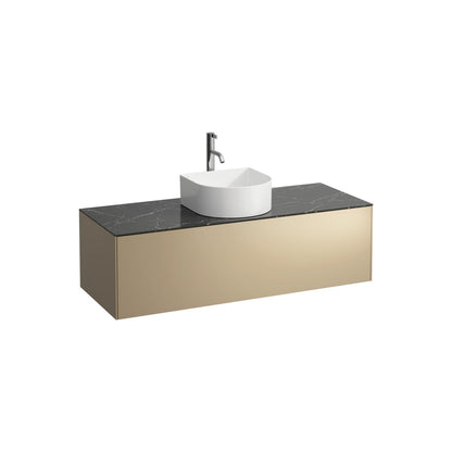 Laufen Sonar 46" 1-Drawer Gold Wall-Mounted Vanity With Nero Marquina Marble Top, Center Sink Cut-out, Pre-drilled Faucet Hole