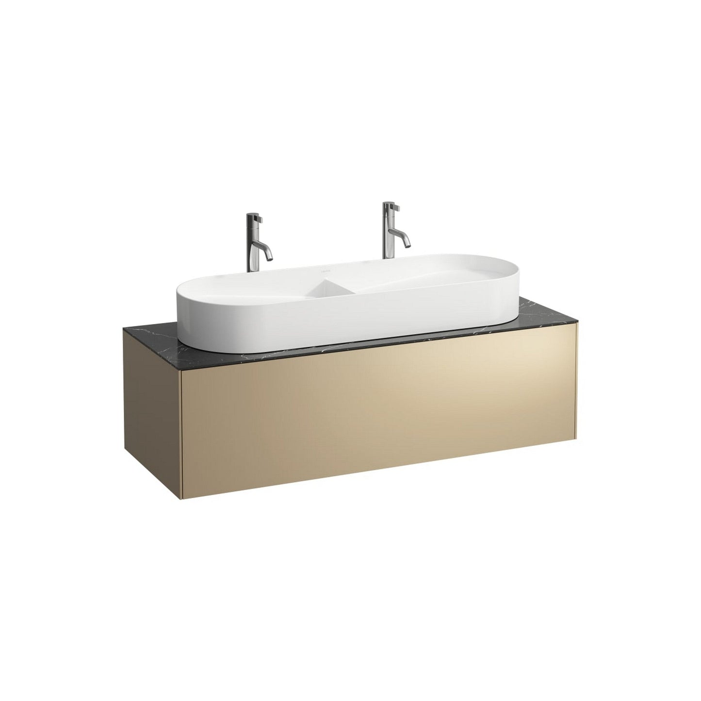 Laufen Sonar 46" 1-Drawer Gold Wall-Mounted Vanity With Nero Marquina Marble Top, Center Sink Cut-out for Sonar Bathroom Sink Model: H812348, H812349