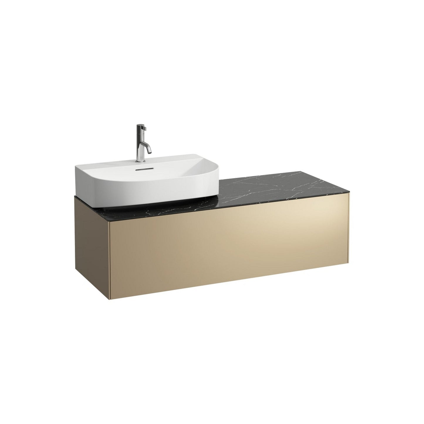Laufen Sonar 46" 1-Drawer Gold Wall-Mounted Vanity With Nero Marquina Marble Top, Sink Cut-out on the Left