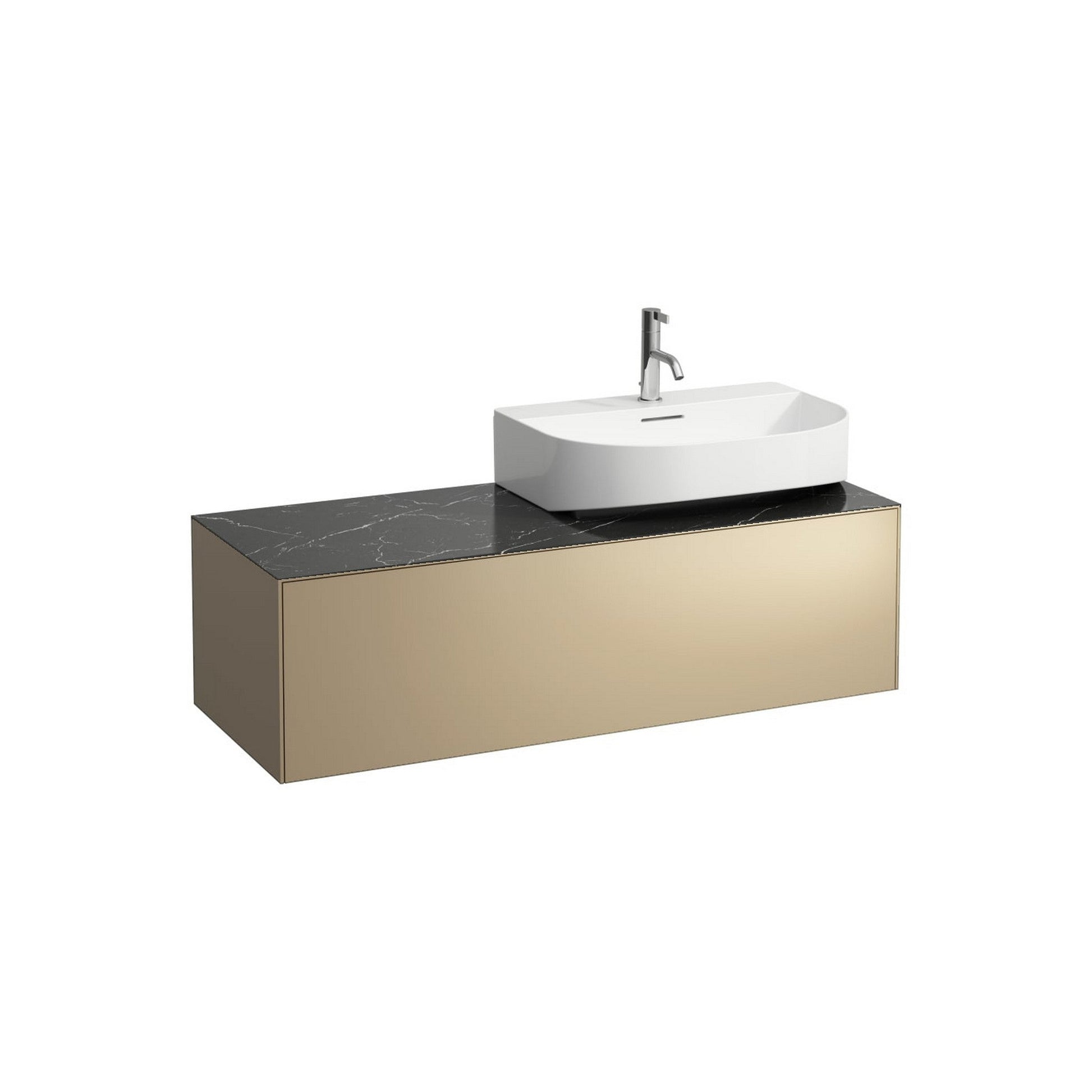 Laufen Sonar 46" 1-Drawer Gold Wall-Mounted Vanity With Nero Marquina Marble Top, Sink Cut-out on the Right
