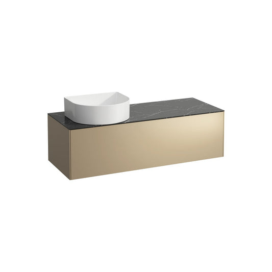 Laufen Sonar 46" 1-Drawer Gold Wall-Mounted Vanity With Nero Marquina Marble Top and Sink Cut-out on the Left