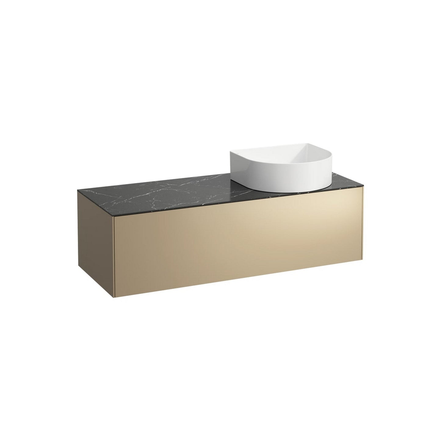 Laufen Sonar 46" 1-Drawer Gold Wall-Mounted Vanity With Nero Marquina Marble Top and Sink Cut-out on the Right