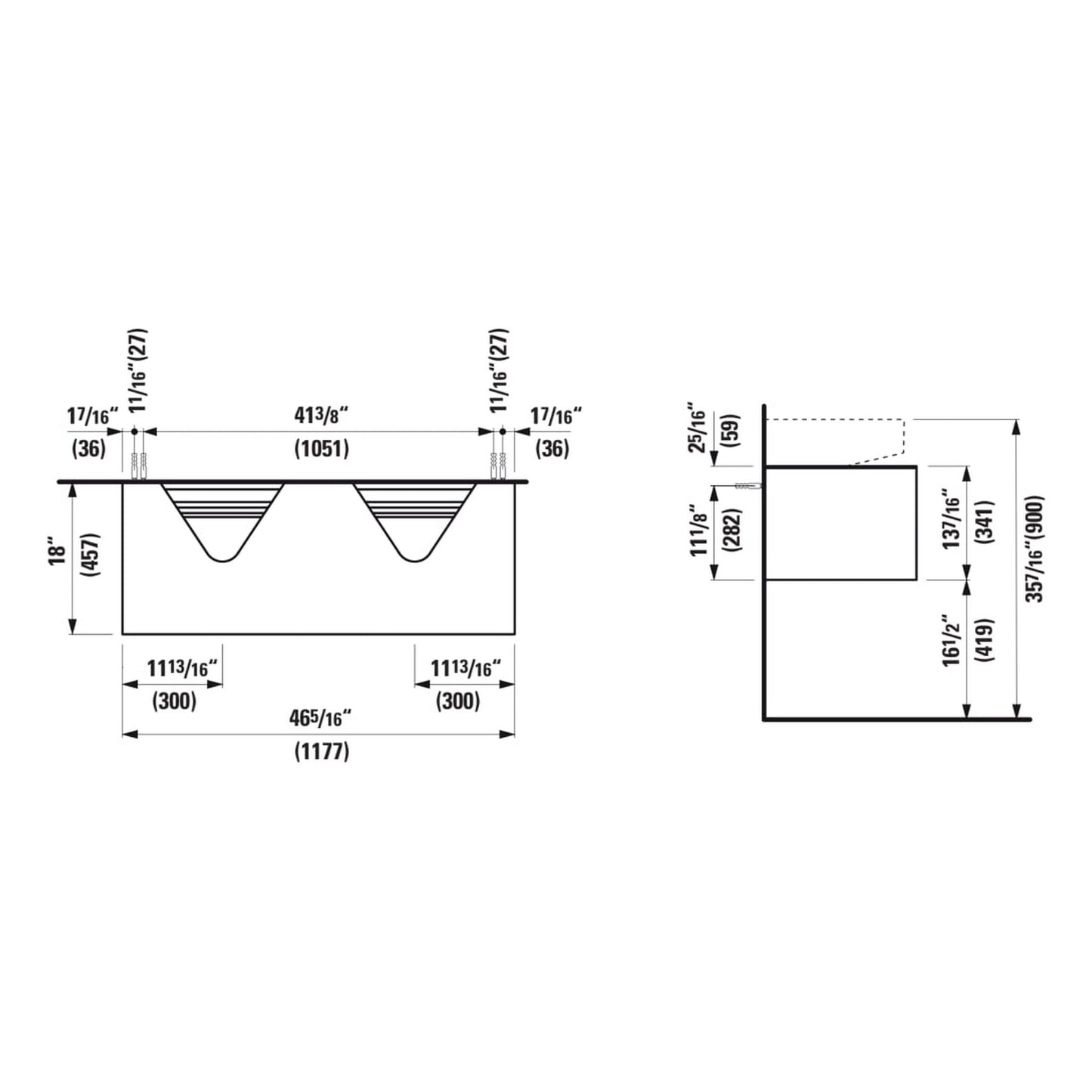 Laufen Sonar 46" 1-Drawer Titanium Wall-Mounted Double Vanity With Nero Marquina Marble Top, Sink Cut-outs for Sonar Bathroom Sink Models: H816341, H816342