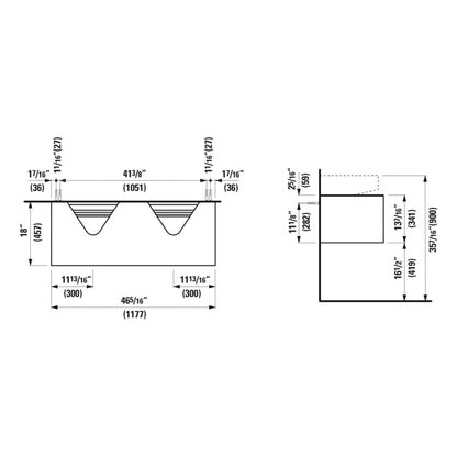 Laufen Sonar 46" 1-Drawer Titanium Wall-Mounted Double Vanity With Nero Marquina Marble Top, Sink Cut-outs for Sonar Bathroom Sink Models: H816341, H816342