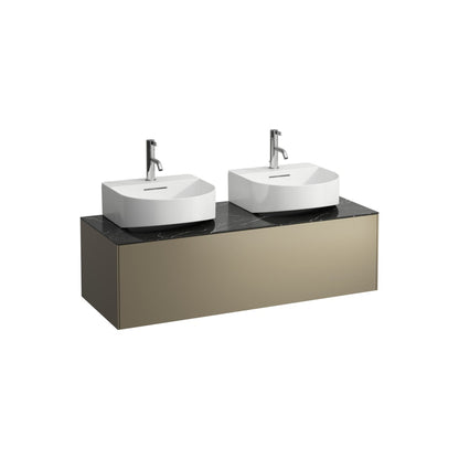 Laufen Sonar 46" 1-Drawer Titanium Wall-Mounted Double Vanity With Nero Marquina Marble Top, Sink Cut-outs for Sonar Bathroom Sink Models: H816341, H816342