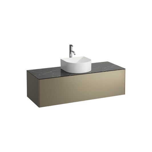 Laufen Sonar 46" 1-Drawer Titanium Wall-Mounted Vanity With Nero Marquina Marble Top, Center Sink Cut-out, Pre-drilled Faucet Hole
