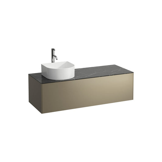 Laufen Sonar 46" 1-Drawer Titanium Wall-Mounted Vanity With Nero Marquina Marble Top, Sink Cut-out on the Left, Pre-drilled Faucet Hole