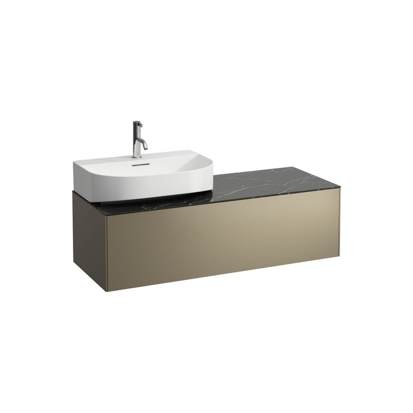 Laufen Sonar 46" 1-Drawer Titanium Wall-Mounted Vanity With Nero Marquina Marble Top, Sink Cut-out on the Left