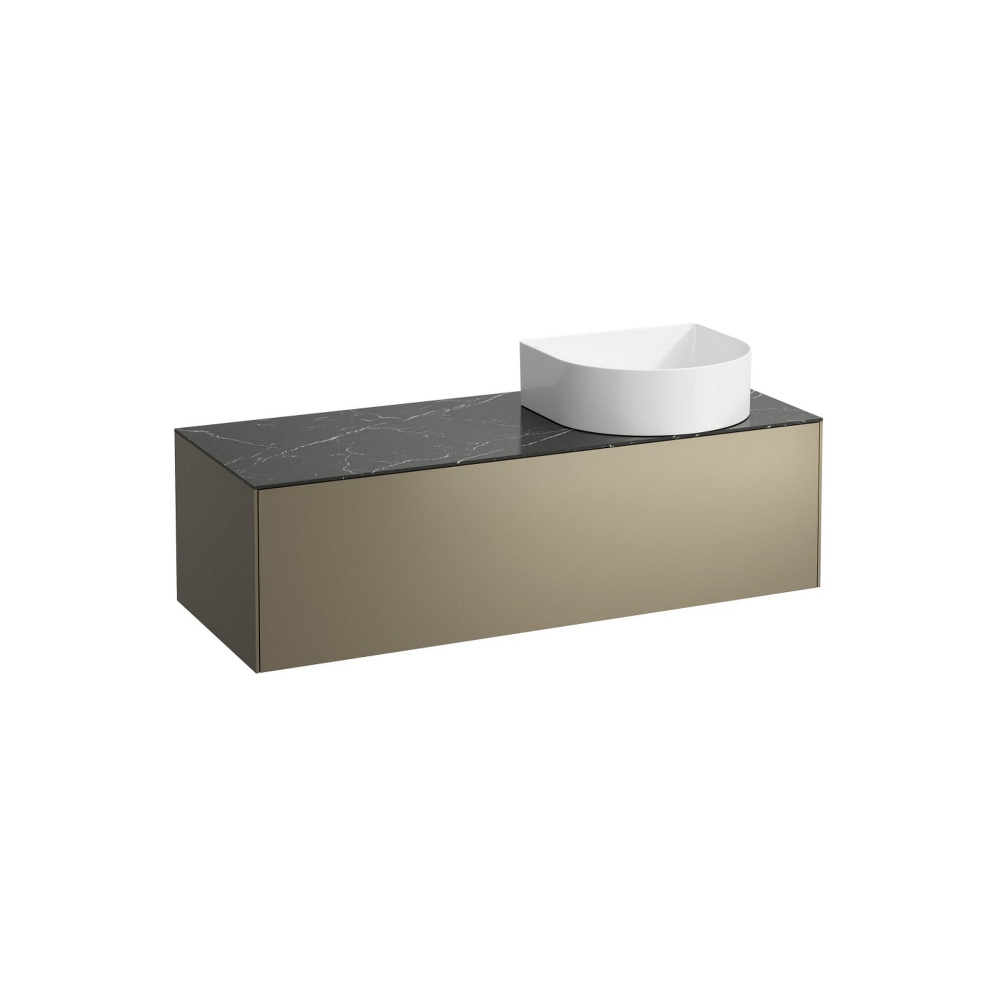 Laufen Sonar 46" 1-Drawer Titanium Wall-Mounted Vanity With Nero Marquina Marble Top and Sink Cut-out on the Right