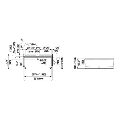 Laufen Sonar 63" x 32" Rectangular Matte Satin White Back-To-Wall Freestanding Bathtub